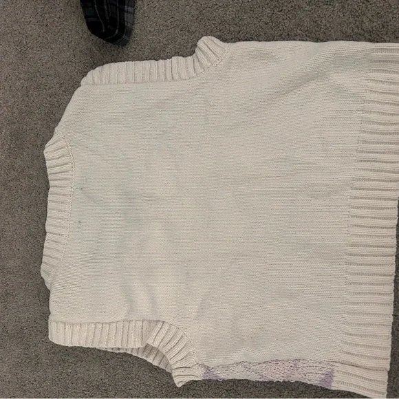 Joie Cream and Purple V-Neck Sweater with Argyle Pattern - Picture 3 of 3